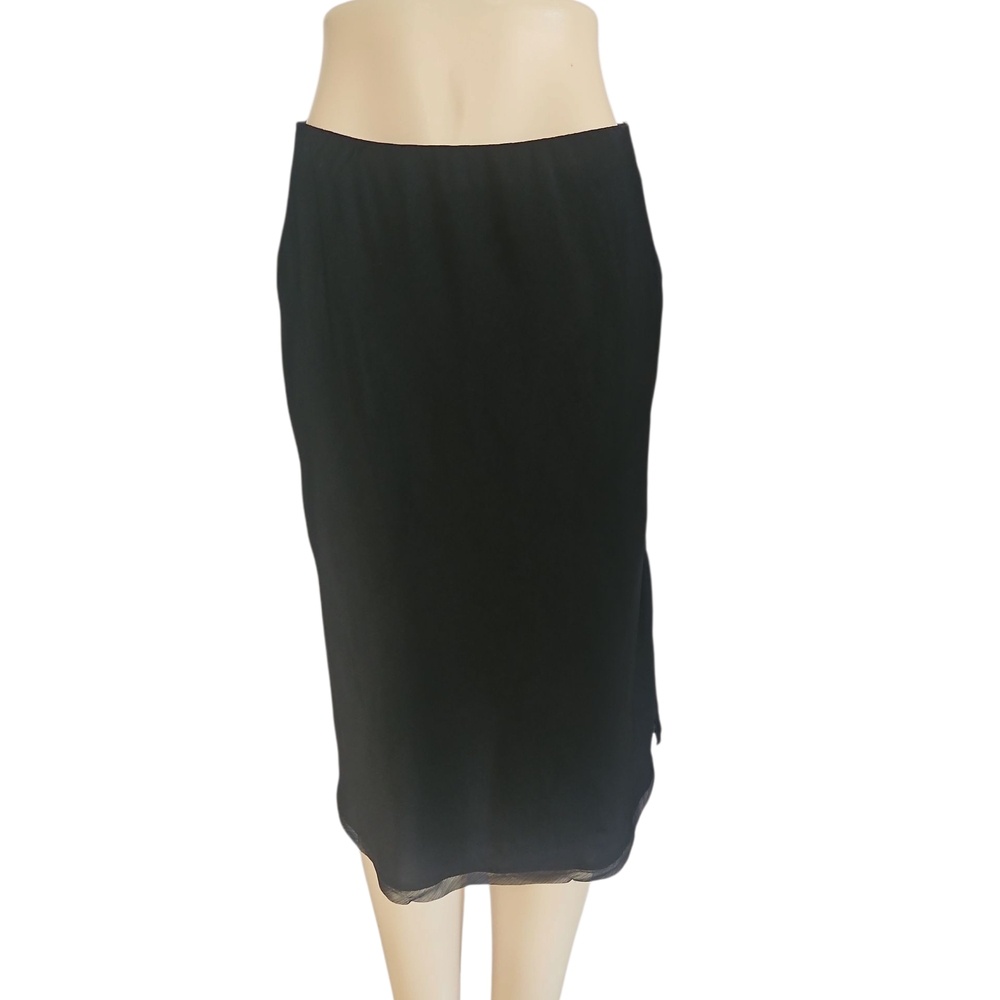 RM Rebecca Minkoff Woman Satin Black Sfofen Trim Slit Side A- Line Skirt Size M